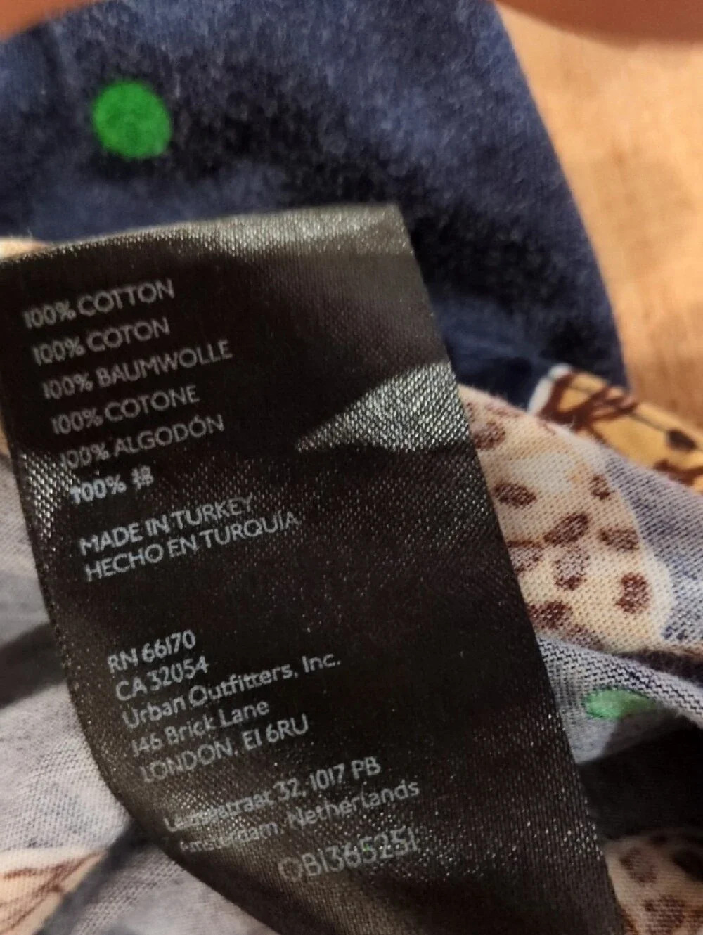SALE - Anthropologie Navy Tee with Tan Leopard Motif and Green Polka Dots - Picture 5 of 7